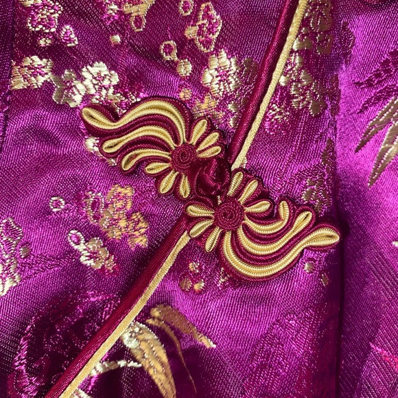 VINTAGE LINDSEY FUCHSIA ORIENTAL STYLE DRESS - Picture 6 of 8